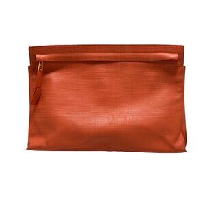 Auth LOEWE T Pouch - Orange Gold Nappa Leather Clutch Bag